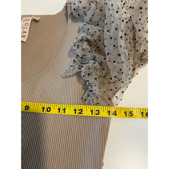 Dolan Anthropologie Ribbed Top Sheer Puff Polka Dot Sleeves Coquette Feminine  S - Picture 8 of 8